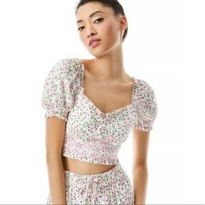 Alice + Olivia Rianna Puff Sleeve Crop Top